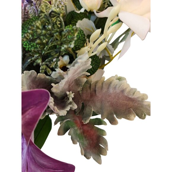 Artificial Floral Bouquet Lilies Lavender & Foliage 8 Stems Realistic Faux Arran - Picture 16 of 16